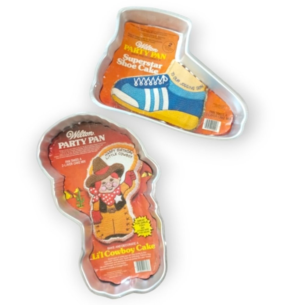 Wilton 2 vintage 1970s cake pans new cowboy and running shoe